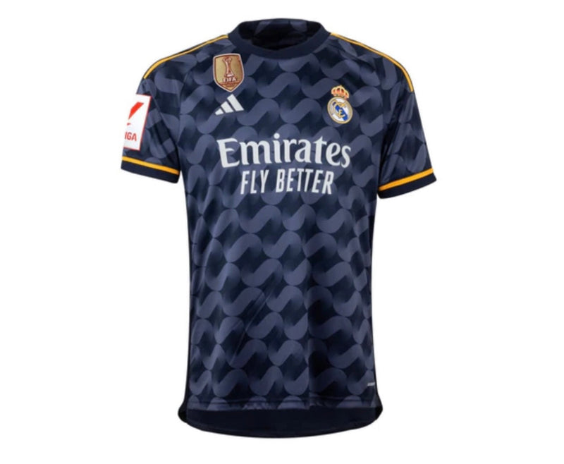 Jersey Real Madrid Man Tweede Kit Blauw Marino 23/24 – Met Patch La Liga en CWC