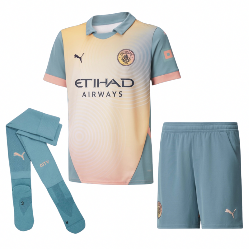 Manchester City 'Definitely City' 24/25 Kids Jersey and Shorts - With Tights