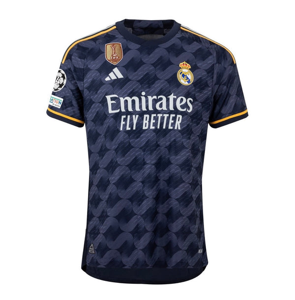 Jersey Real Madrid Man Tweede Kit Blauw Marino 23/24 Speler Versie – Met Patch CWC en UCL