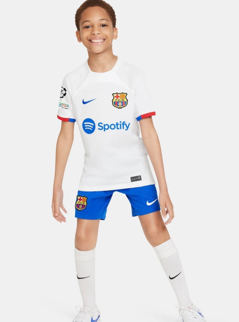 Jersey and Shorts for Kids FC Barcelona Away 23/24 – With UCL Patch