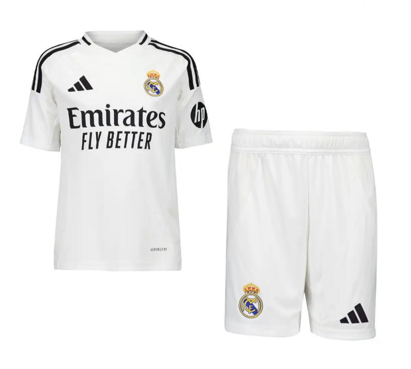 Jersey and Short Pants for Kids Real Madrid First Team White 24/25 - With UCL Patch