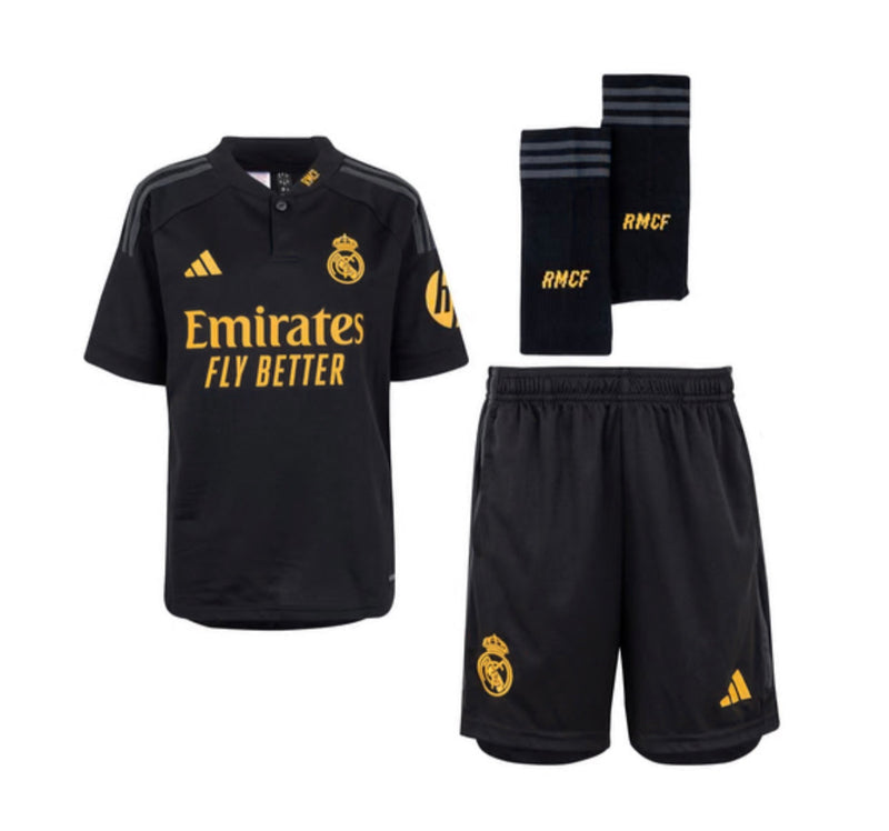 Jersey and Short Pants for Kids Real Madrid Third Kit Black 23/24 With stockings