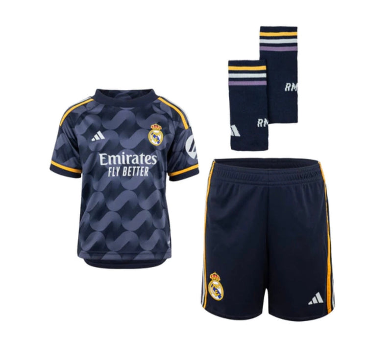 Jersey en korte broek voor kinderen Real Madrid tweede tenue blauw marine 23/24 met kousen