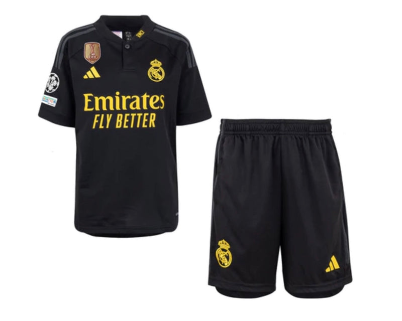 Jersey and Short Pants for Kids Real Madrid Third Kit Black 23/24 - With Patch UCL and CWC