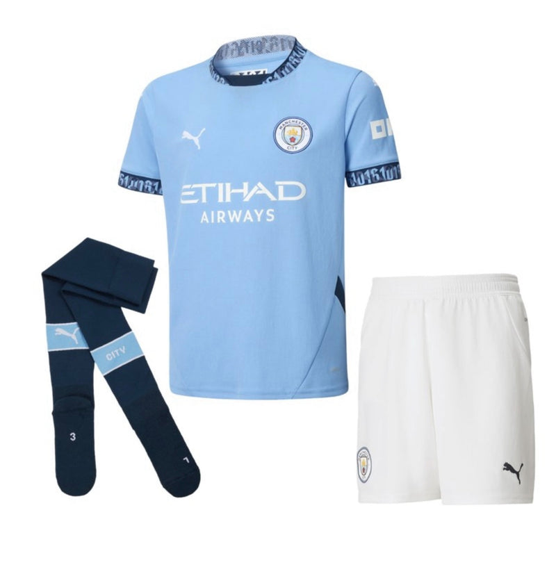 Manchester City Home Kids Jersey and Shorts 24/25