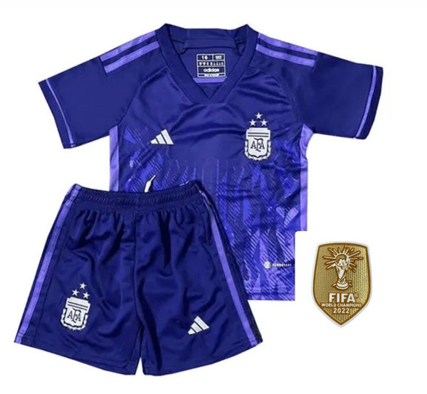 Jersey en shorts voor kinderen Argentinië II - 3 STERREN - 22/23 - MET WK KAMPIOEN PATCH