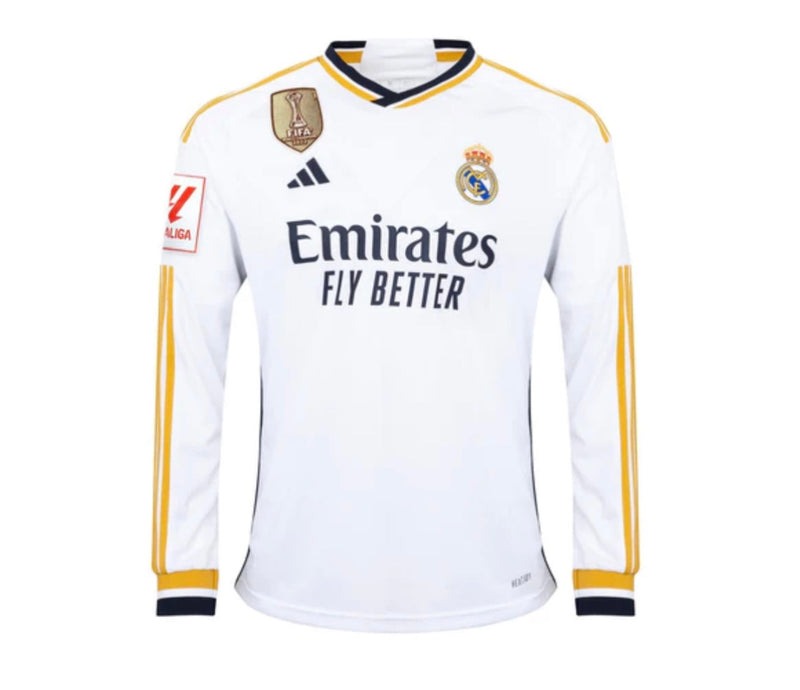 Jersey Real Madrid Lange Mouw Heren Eerste Kit Wit 23/24 - Met Patch La Liga en CWC