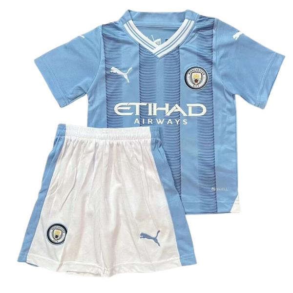 Manchester City Home Kids Jersey and Shorts 23/24