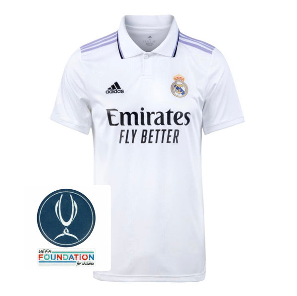 Jersey Real Madrid l 22/23 - Man (Versie Fan) - Wit - UEFA Super Cup + Foundation Patch Set